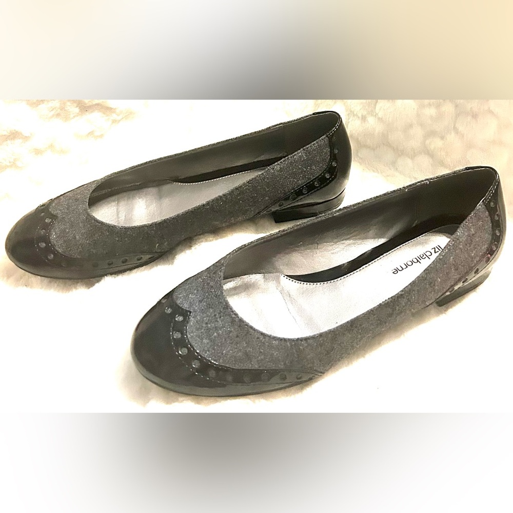 Liz Claiborne Bianca gray tweed Black slip on ballet Flats women’s size 8.5 M - Picture 2 of 11